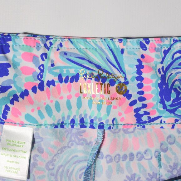Lilly Pulitzer Luxletic Shorts Blue Purple Pink Shells Nautical Women Size 14 - Picture 8 of 14